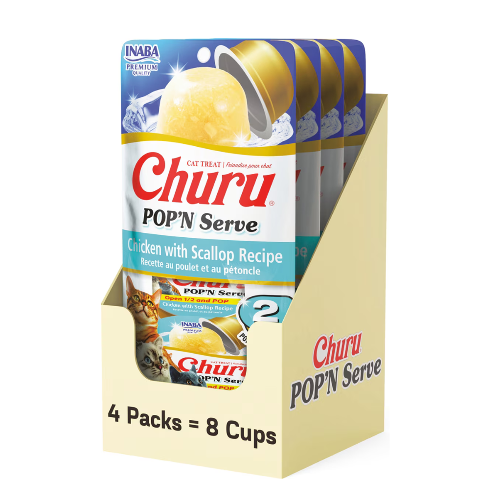 Inaba Churu Pop'n Serve Chicken with Scallop Grain-Free Lickable Cat Treats, 1.2-oz cup