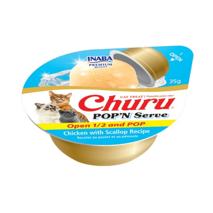 Inaba Churu Pop'n Serve Chicken with Scallop Grain-Free Lickable Cat Treats, 1.2-oz cup