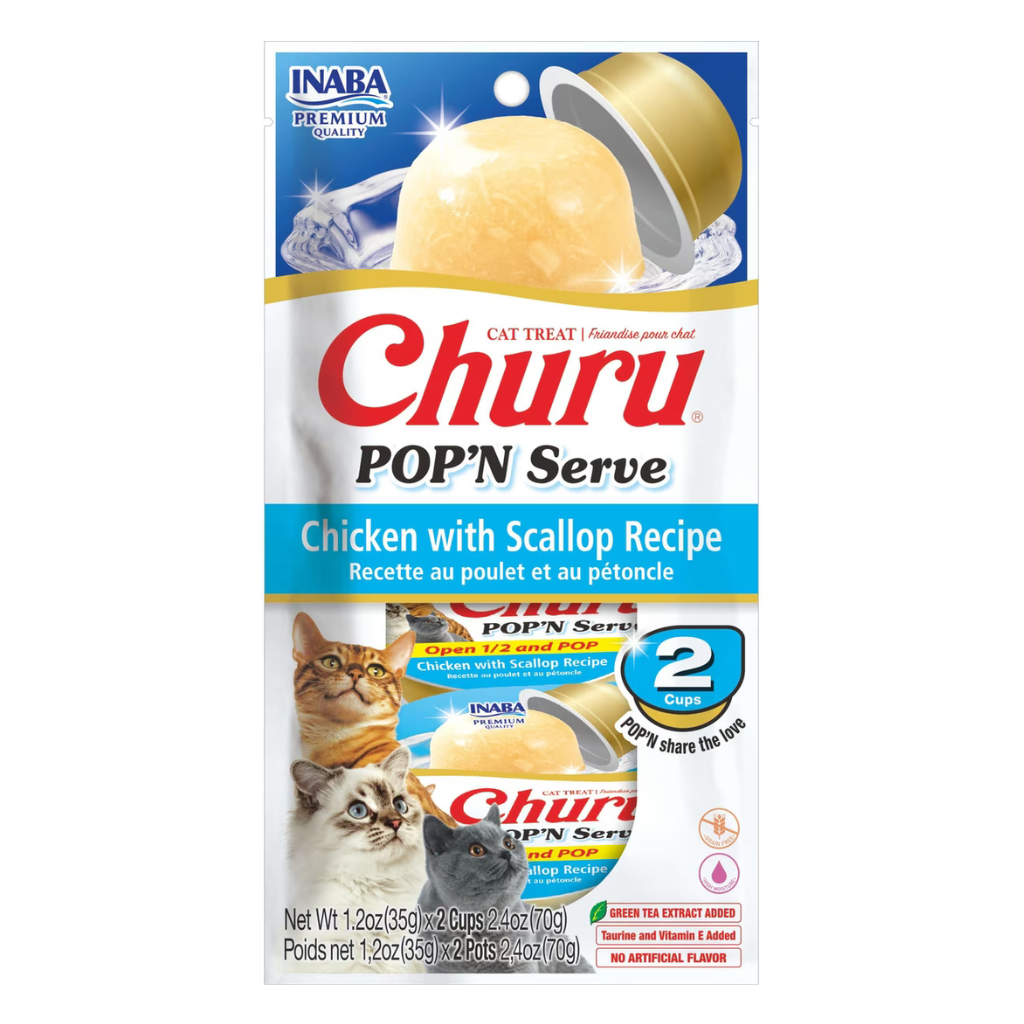 Inaba Churu Pop'n Serve Chicken with Scallop Grain-Free Lickable Cat Treats, 1.2-oz cup