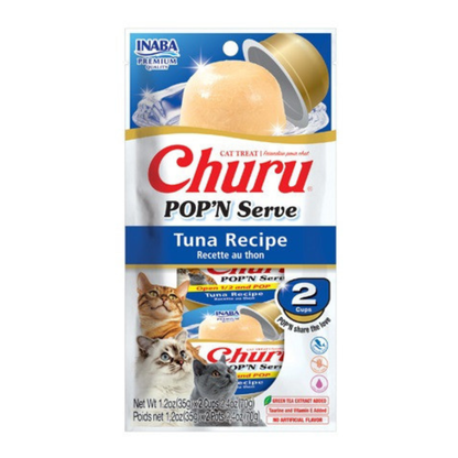 Inaba Churu Pop'n Serve Tuna Recipe Grain-Free Lickable Cat Treats, 1.2-oz cup