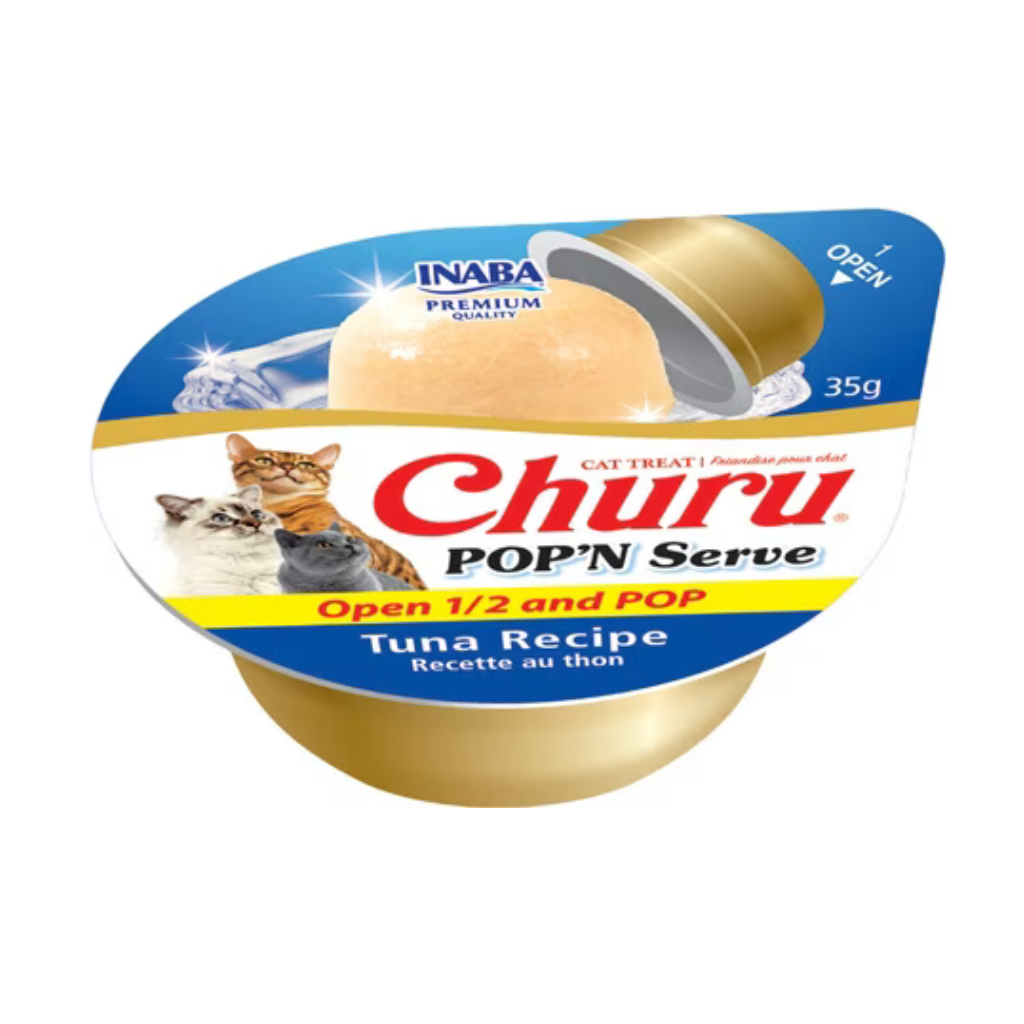 Inaba Churu Pop'n Serve Tuna Recipe Grain-Free Lickable Cat Treats, 1.2-oz cup