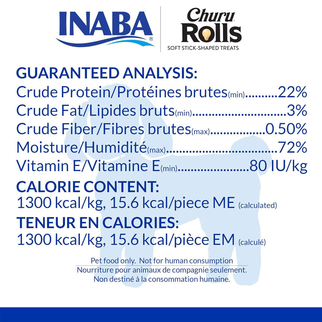 Inaba Churu Rolls Chicken Recipe wraps Chicken Dog Treats, 0.42-oz X 8 Tubes