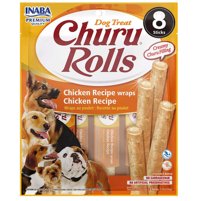 Inaba Churu Rolls Chicken Recipe wraps Chicken Dog Treats, 0.42-oz X 8 Tubes