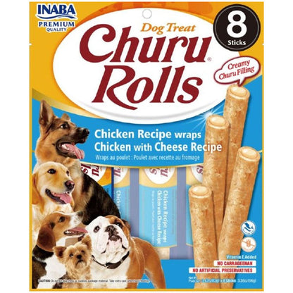 Inaba Churu Rolls Chicken Recipe wraps Chicken with Cheese Dog Treats, 0.42-oz X 8 Tubes