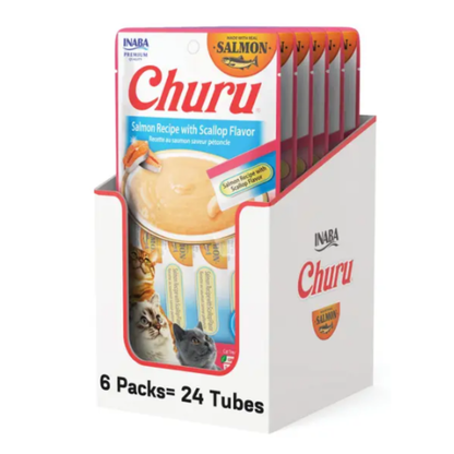 Inaba Churu Salmon with Scallop Recipe Lickable Cat Treats, 0.5-oz tube