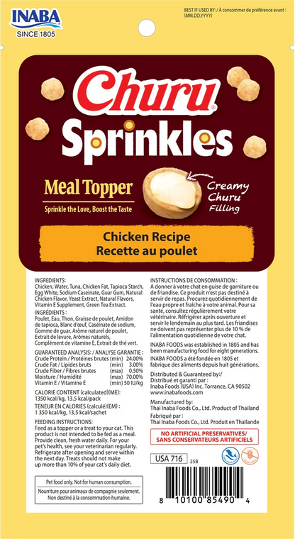 Inaba Churu Sprinkles Chicken Recipe Grain-Free Cat Treats & Meal Topper, 0.35-oz tube (3 count)