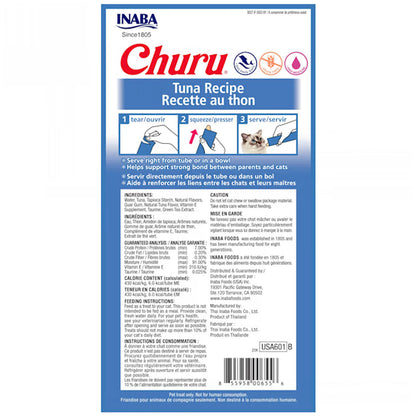 Inaba Churu Tuna Puree Grain-Free Lickable Treat for Cats, 0.5-oz x 4-tubes
