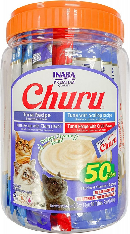 Inaba Churu Tuna Seafood Variety Pack Grain-Free Lickable Treat for Cats