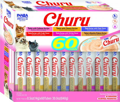 Inaba Churu Tuna Seafood Variety Pack Grain-Free Lickable Treat for Cats