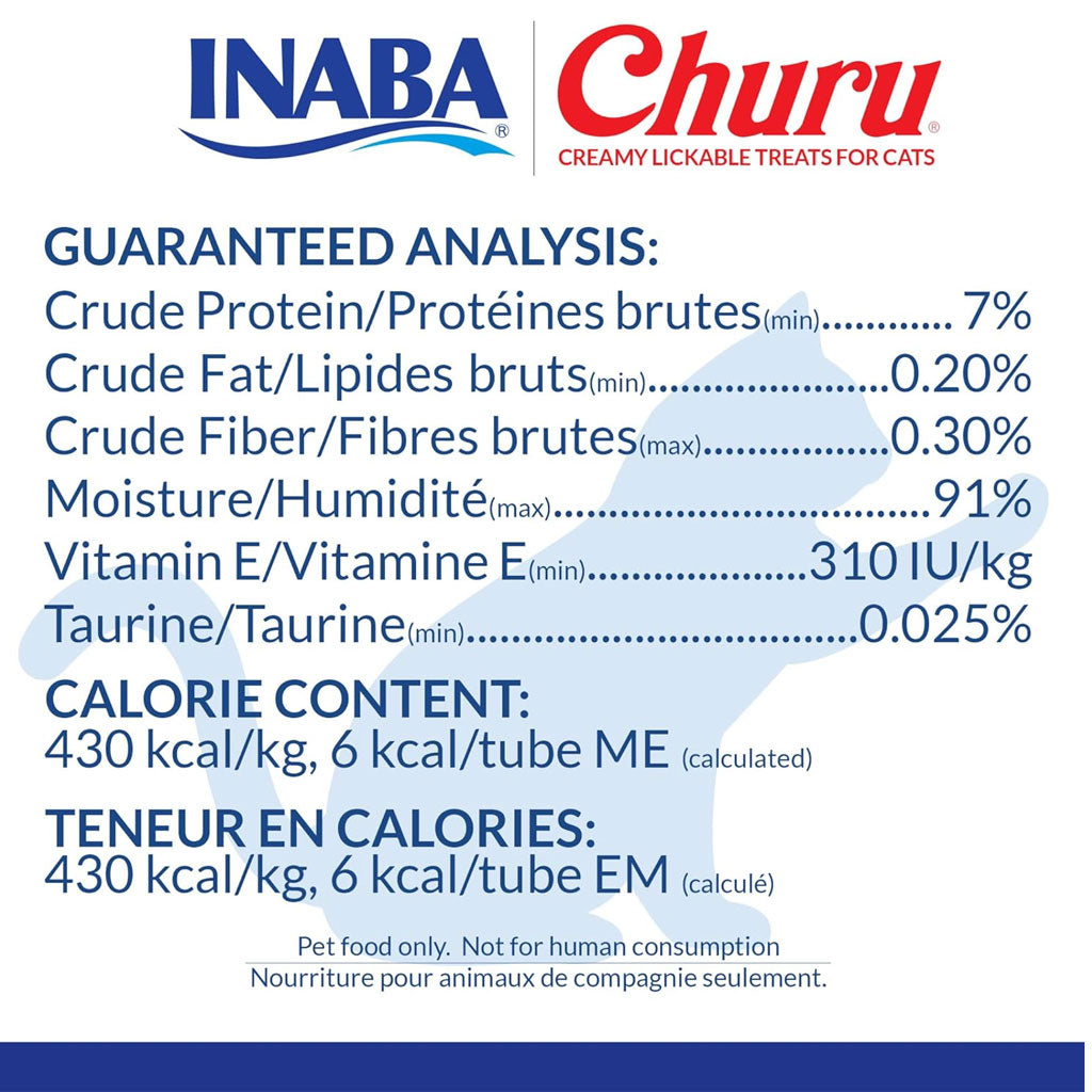Inaba Churu Tuna with Bonito Flakes Puree Grain-Free Lickable Treat for Cats, 0.5-oz x 4-tubes