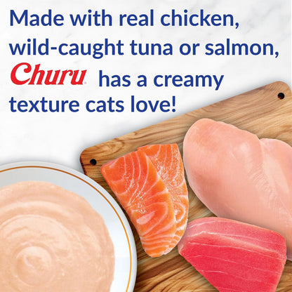 Inaba Churu Tuna with Bonito Flakes Puree Grain-Free Lickable Treat for Cats, 0.5-oz x 4-tubes