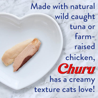Inaba Churu Tuna with Chicken Puree Grain-Free Lickable Treat for Cats, 0.5-oz x 4-tubes