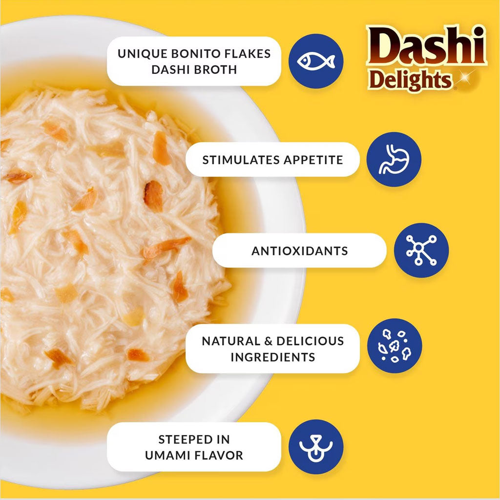 Inaba Dashi Delights Chicken with Tuna & Scallop Recipe in Broth Cat Food, 2.5-oz