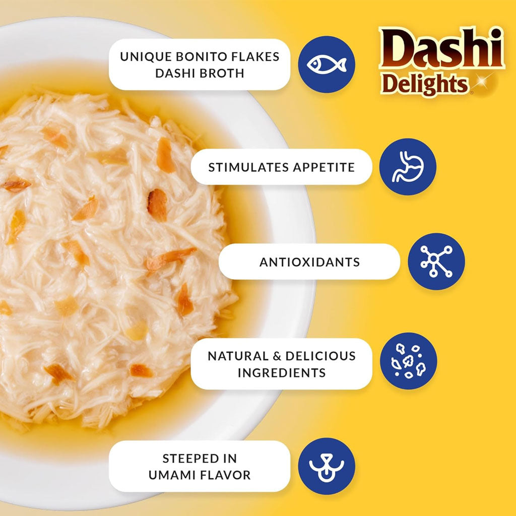 Inaba Dashi Delights Chicken with Tuna & Scallop Recipe in Broth Cat Food, 2.5-oz - DISCO