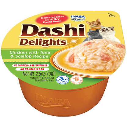 Inaba Dashi Delights Chicken with Tuna & Scallop Recipe in Broth Cat Food, 2.5-oz