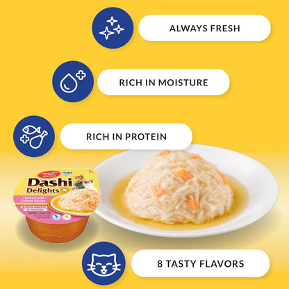 Inaba Dashi Delights Chicken with Tuna & Scallop Recipe in Broth Cat Food, 2.5-oz - DISCO