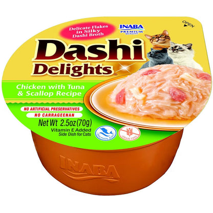 Inaba Dashi Delights Chicken with Tuna & Scallop Recipe in Broth Cat Food, 2.5-oz - DISCO