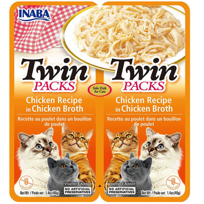 Inaba Twin Packs Chicken Recipe in Chicken Broth Grain-Free Cat Food, 1.4-oz