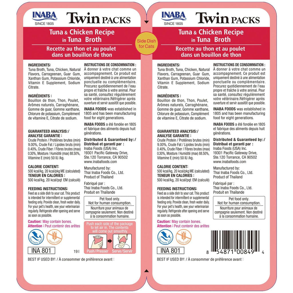 Inaba Twin Packs Tuna & Chicken Recipe in Tuna Broth Grain-Free Cat Food, 1.23-oz