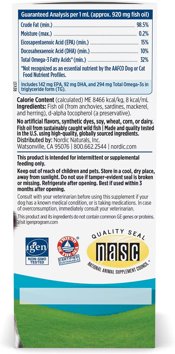 Nordic Naturals Omega-3 Pet Oil Supplements For Cats & Small Breed Dogs, 2-oz
