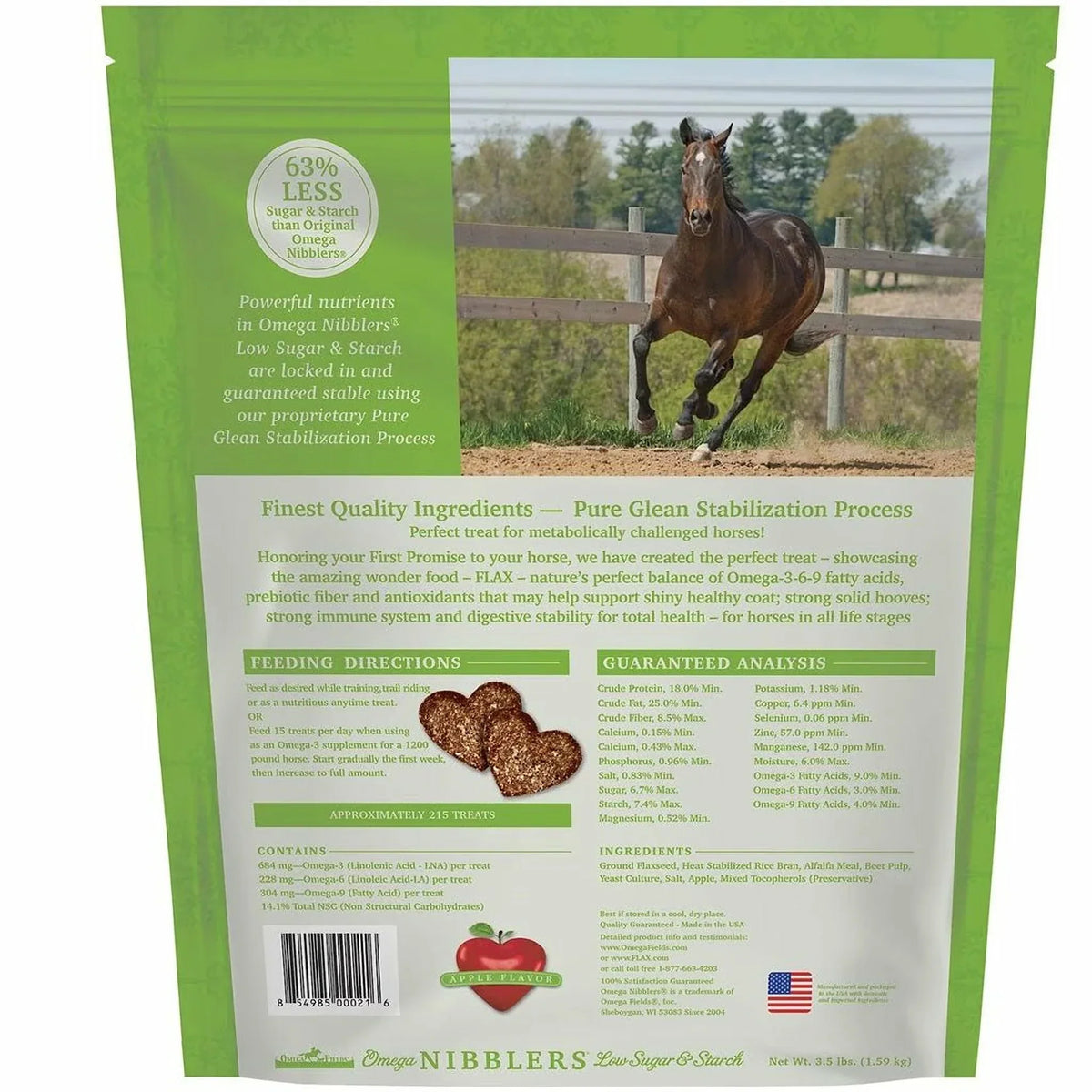 Omega Fields Nibblers Low Sugar & Starch Apple Flavor Treats for Horses (3.5 LB)