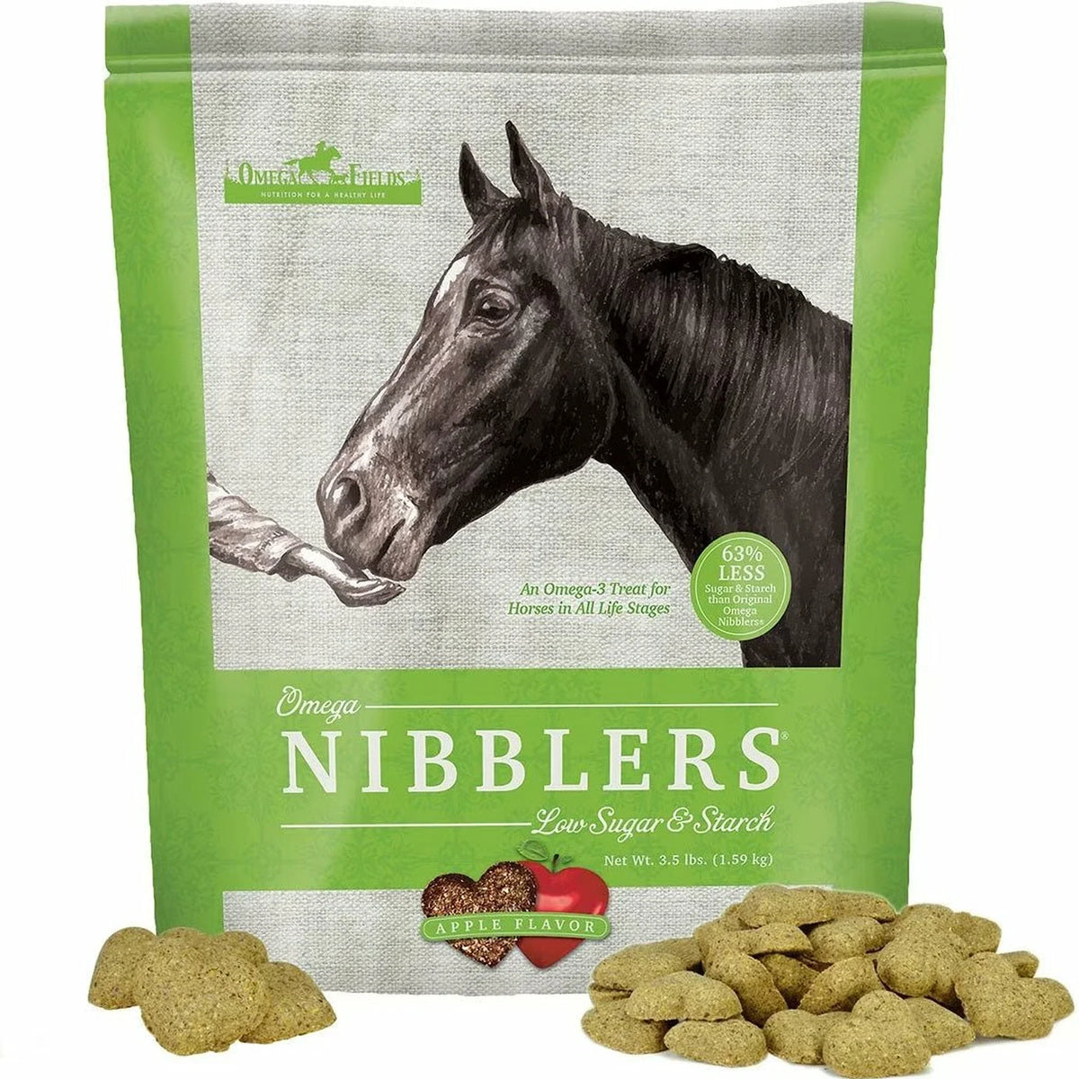 Omega Fields Nibblers Low Sugar & Starch Apple Flavor Treats for Horses (3.5 LB)