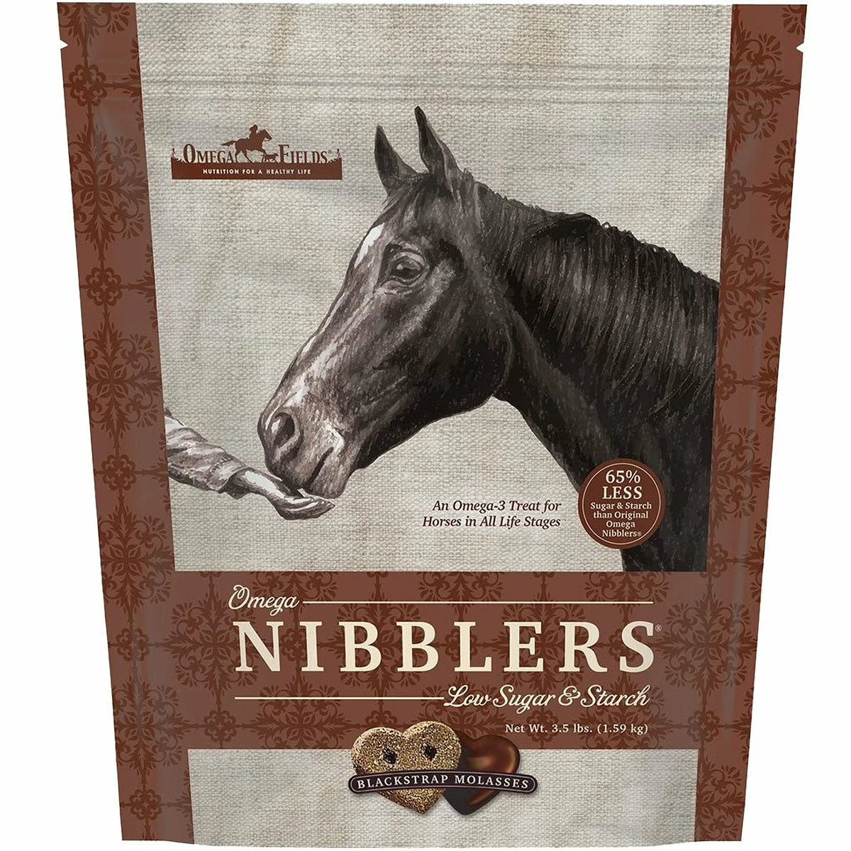 Omega Fields Nibblers Low Sugar & Starch Blackstrap Molasses Flavor Treats for Horses (3.5 LB)