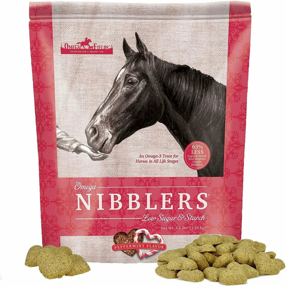 Omega Fields Nibblers Low Sugar & Starch Peppermint Flavor Treats for Horses (3.5 LB)