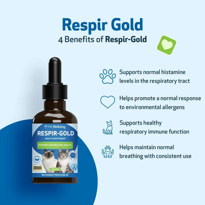 Pet Wellbeing Respir-Gold for Easy Breathing in Cats, 2-oz