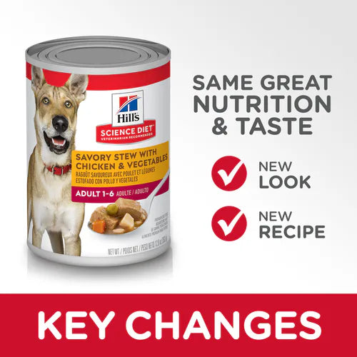 Hill's Science Diet Adult Canned Dog Food, Savory Stew with Chicken & Vegetables (12.8 oz x 12 cans)