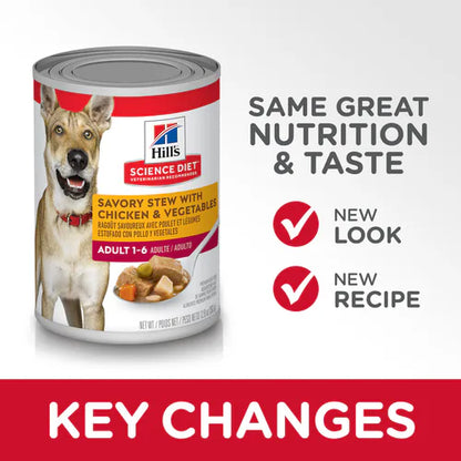 Hill's Science Diet Adult Canned Dog Food, Savory Stew with Chicken & Vegetables (12.8 oz x 12 cans)
