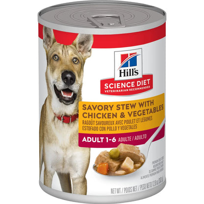 Hill's Science Diet Adult Canned Dog Food, Savory Stew with Chicken & Vegetables (12.8 oz x 12 cans)