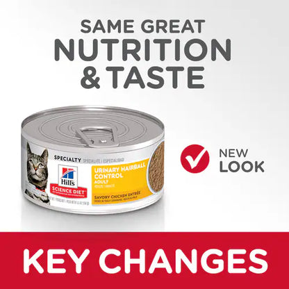 Hill's Science Diet Adult Urinary & Hairball Control Canned Cat Food, Savory Chicken Entrée, 5.5 oz (5.5 oz x 24 cans)