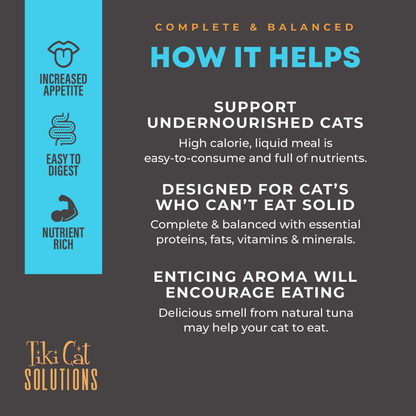 Tiki Cat Solutions Liquid Meal Replacer Tuna in Goat's Milk for Cats (6 oz x 6 pouches)