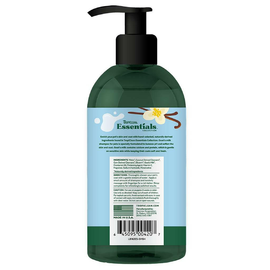 TropiClean Essentials Goat's Milk Hypoallergenic Shampoo for Dogs Puppies and Cats (16 oz)