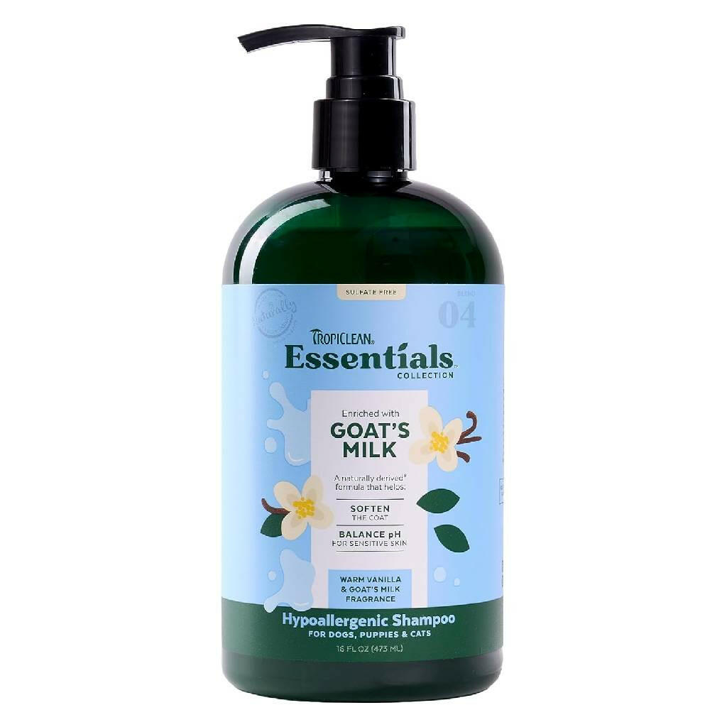 TropiClean Essentials Goat's Milk Hypoallergenic Shampoo for Dogs Puppies and Cats (16 oz)