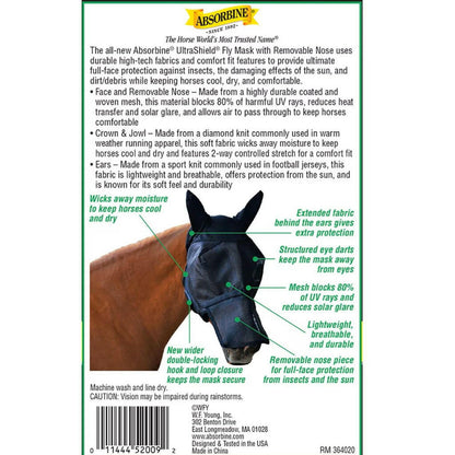 UltraShield Fly Mask Removable Nose with Ears for Horses