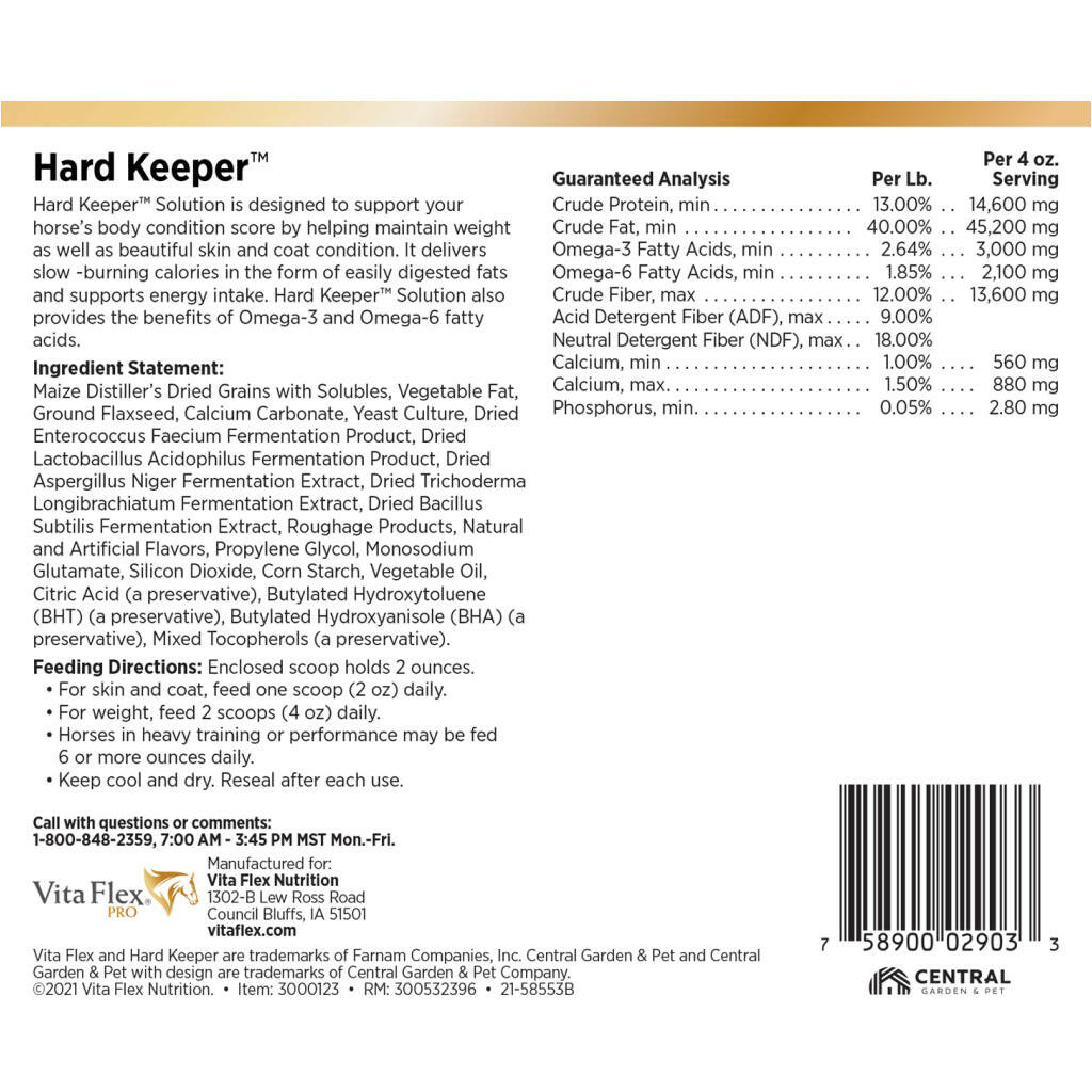 Vita Flex Hard Keeper Solution Weight Supplement For Horses
