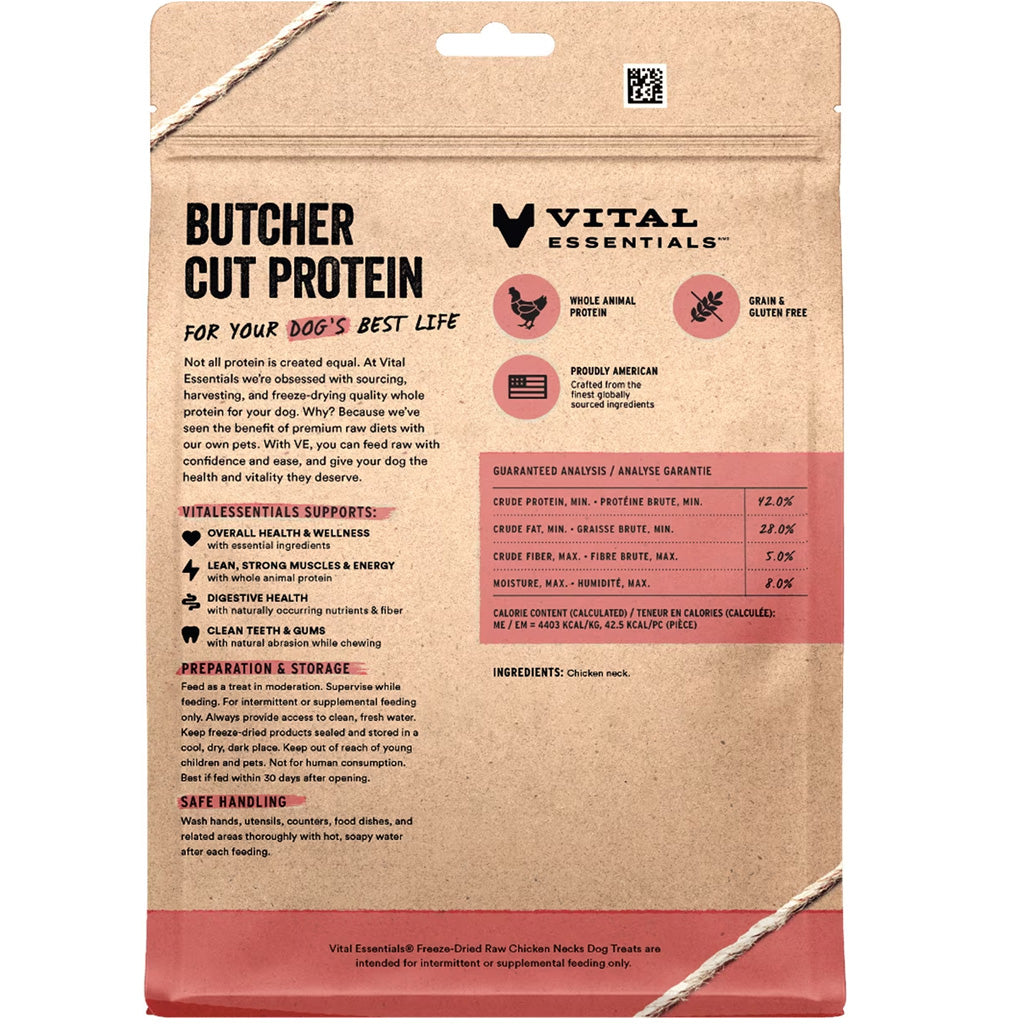 Vital Essentials Freeze-Dried Raw Chicken Necks Dog Treats, 9-oz