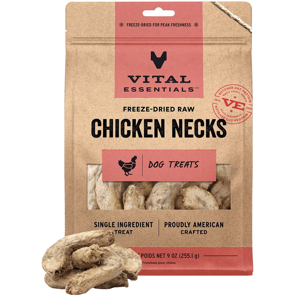 Vital Essentials Freeze-Dried Raw Chicken Necks Dog Treats, 9-oz