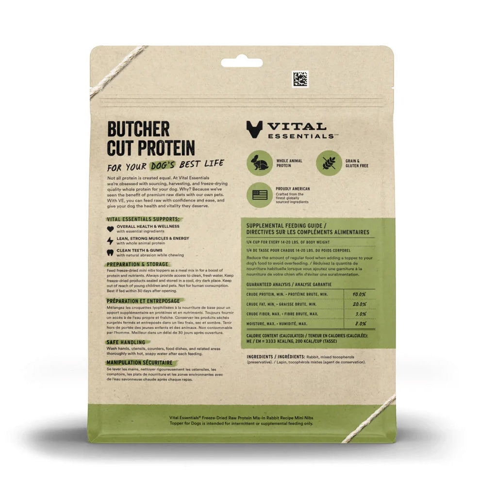 Vital Essentials Freeze-Dried Raw Rabbit Protein Mix-In Meal Topper for Dogs