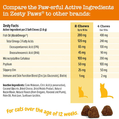 Zesty Paws Hairball Bites Salmon Flavored Chews for Cats (60 ct)