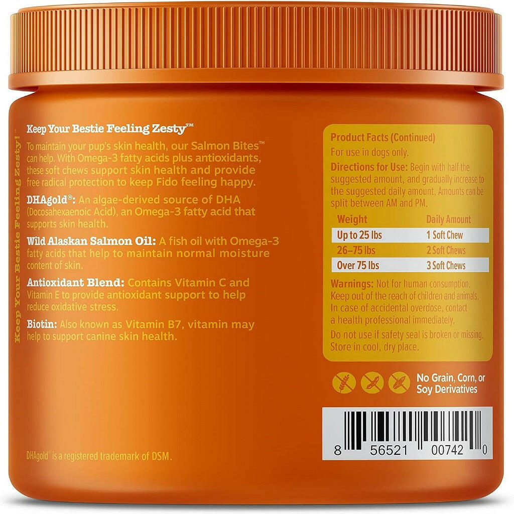 Zesty Paws Salmon Bites Skin Health Chews for Dogs (90 ct)