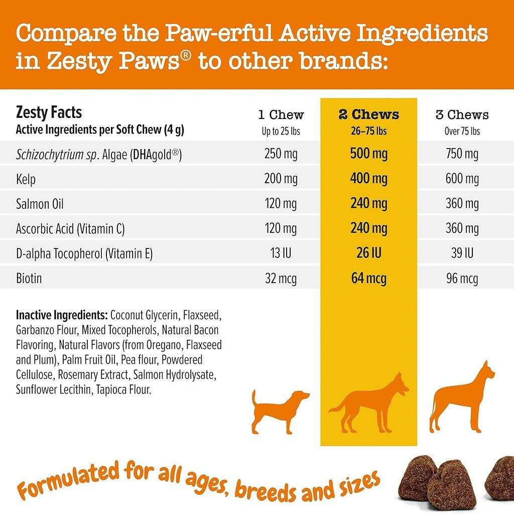 Zesty Paws Salmon Bites Skin Health Chews for Dogs (90 ct)