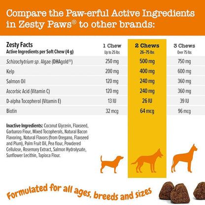 Zesty Paws Salmon Bites Skin Health Chews for Dogs (90 ct)