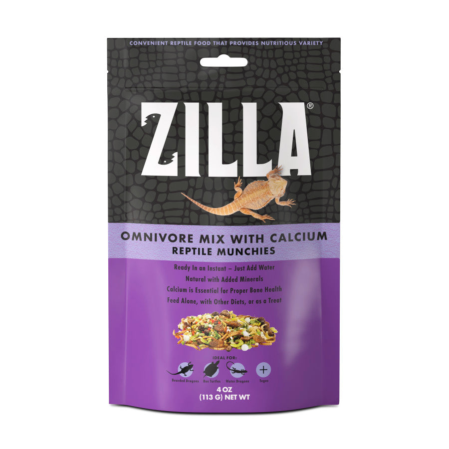 Zilla Reptile Muchies, Omnivore Mix with Calcium, 4-oz