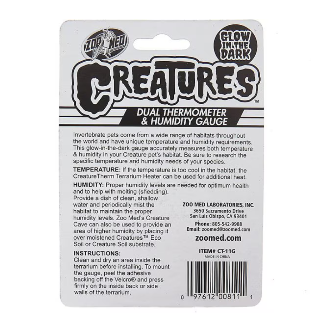 Zoo Med Creatures Glow in the Dark Dual Thermometer & Humidity Gauge For Reptiles