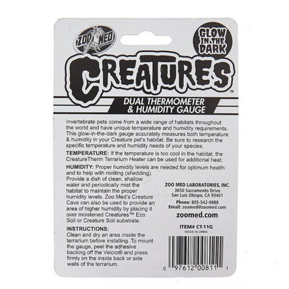 Zoo Med Creatures Glow in the Dark Dual Thermometer & Humidity Gauge For Reptiles