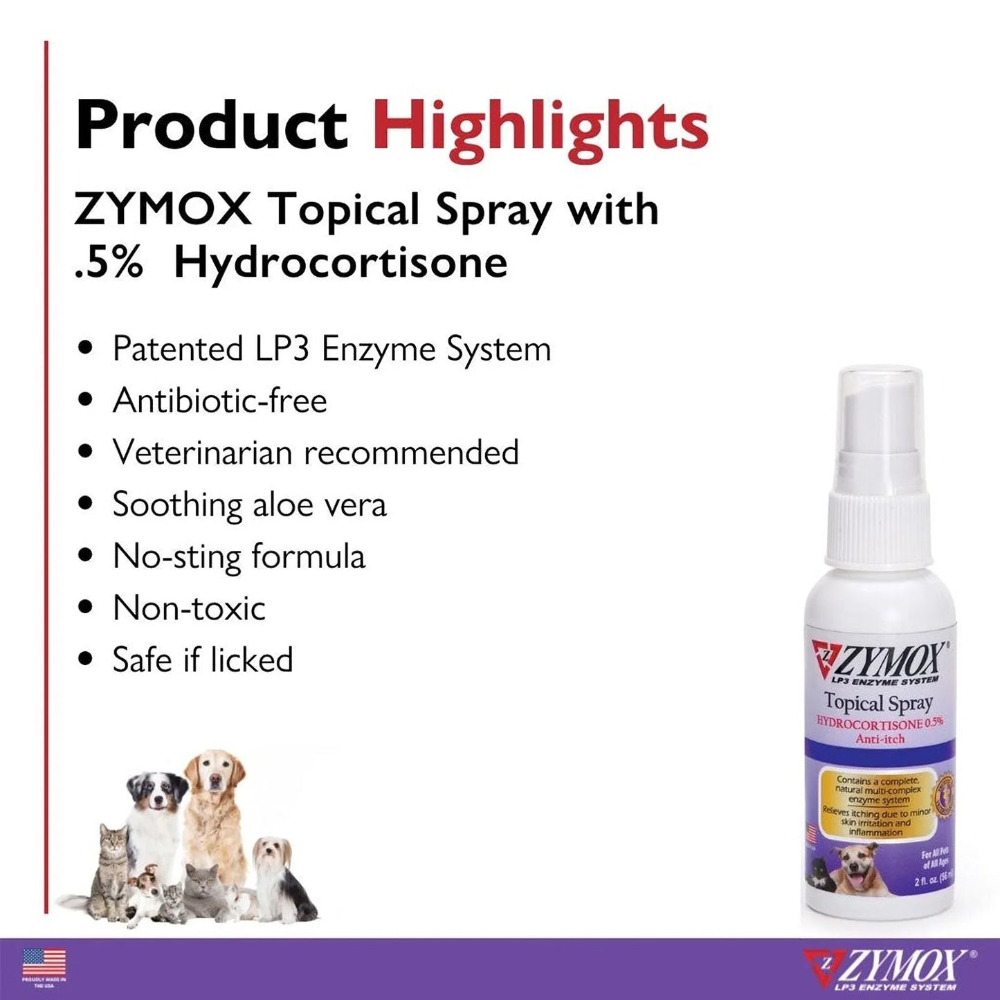 Zymox Enzymatic Topical Spray with Hydrocortisone 0.5% for Dogs & Cats