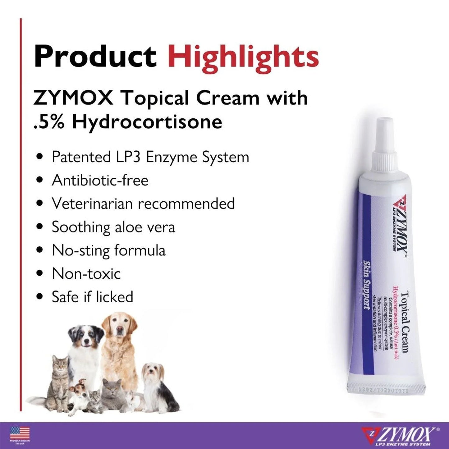 Zymox Topical Cream Hydrocortisone 0.5% for Dogs & Cats